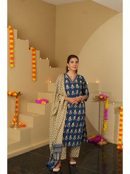 DIMPLE DESIGN STUDIO - Blue Kimaya Kurta with Pant and Dupatta (Set of 2)