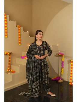 DIMPLE DESIGN STUDIO - Tripti Black Cotton Kurta with Pant and Dupatta (Set of 3)