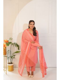 DIMPLE DESIGN STUDIO - Peach Polka Kurta with Pant and Dupatta (Set of 3)