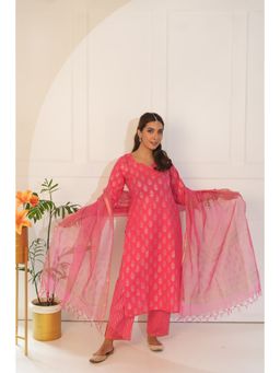 DIMPLE DESIGN STUDIO - Raya Pink Cotton Kurta with Pant and Dupatta (Set of 3)