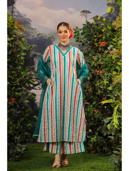 DIMPLE DESIGN STUDIO - Zaheeda A-Line Multi-Color Kurta with Palazzo and Dupatta (Set of 3)