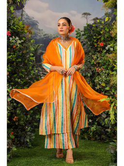 DIMPLE DESIGN STUDIO - Farheen A-Line Multi-Color Kurta with Palazzo and Dupatta (Set of 3)