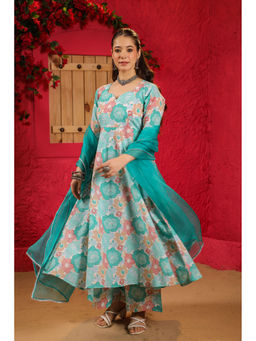 DIMPLE DESIGN STUDIO - Sara Multi-Color Anarkali Kurta with Palazzo and Dupatta (Set of 3)