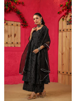 DIMPLE DESIGN STUDIO - Fida Black Cotton Anarkali Kurta with Palazzo and Dupatta (Set of 3)