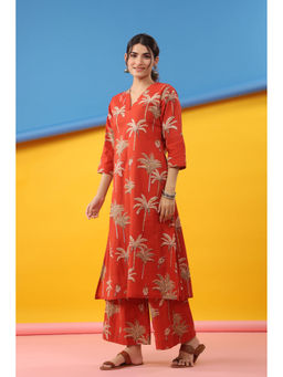 DIMPLE DESIGN STUDIO - Dark Red Palm Co-Ord (Set of 2)