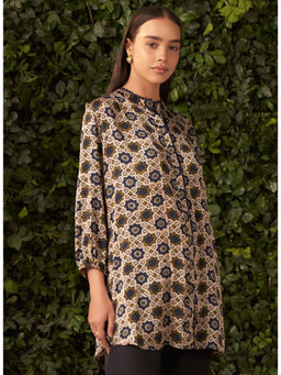 Lakshita - Navy Blue Printed Satin A-Line Shirt for Women
