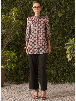 Lakshita - Red Printed Satin A-Line Shirt for Women