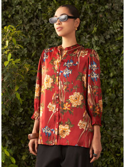 Lakshita - Brown Printed Satin Shirt for Women