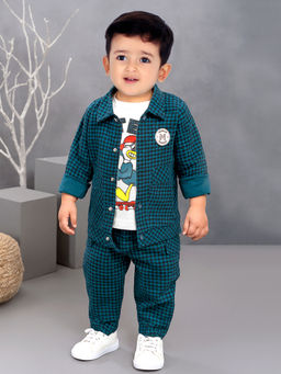 MASHUP - Charming Checks Jacket, Printed T-shirt & Pants