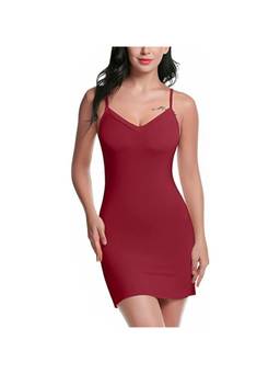 XIVIR - Womens Maroon Spaghetti Strap Mini Babydoll with Brief