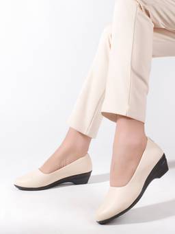 DENILL - Women Elegant Cream Matte Block Heels