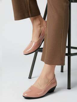 DENILL - Women Shiny Peach Block Heels