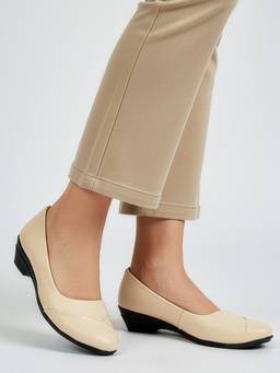 DENILL - Women Matte Cream Slip On Block Heels