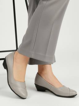 DENILL - Women Matte Grey Slip On Block Heels