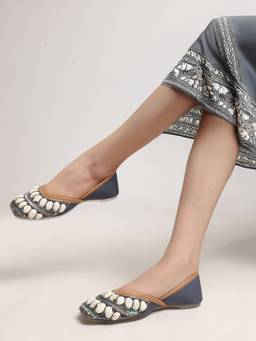 DENILL - Women Navy Blue Ethnic Shell and Sequin Juttis