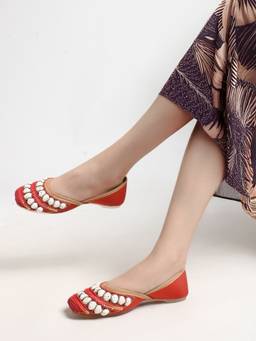 DENILL - Women Red Ethnic Shell and Sequin Juttis