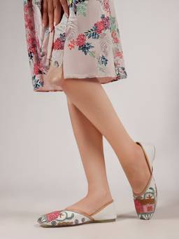 DENILL - Women White Statement Slip-Ons and Pattern Juttis