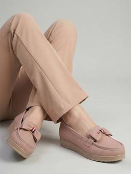 DENILL - Women Peach Loafers Ribbed Texture with Bow