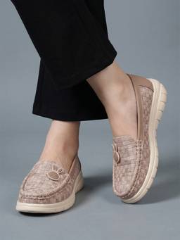 DENILL - Women Beige Casual Bunny Emblem Loafers