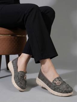 DENILL - Women Grey Casual Bunny Emblem Loafers