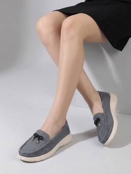 DENILL - Women Blue Bow Detail Moccasins