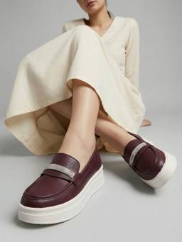 DENILL - Women Wine Rhinestone Platform Loafers