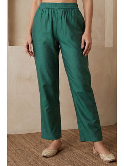 Aurelia - Women Green Yarn Dyed Jacquard Ankle Length Pant