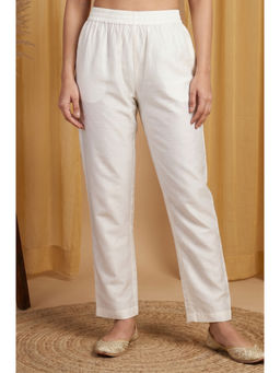 Aurelia - Women White Yarn Dyed Jacquard Ankle Length Pant