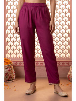 Aurelia - Women Purple Ankle Length Mid Rise Straight Pant