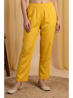 Aurelia - Women Yellow Ankle Length Mid Rise Straight Pant