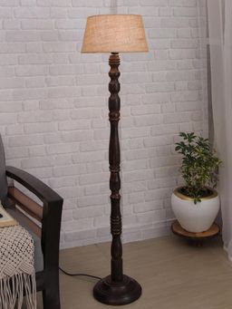 Homesake - Eclipse Black Wood Floor Lamp Jute Shade