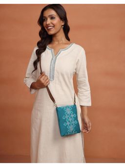 Fabindia - Teal Hand Embroidered Sling Bag