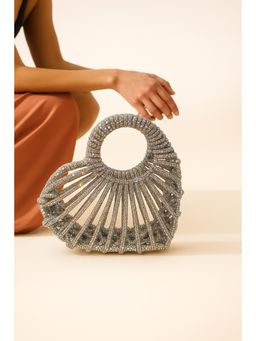 Modarta By Kamakshi - Silver Heart Crystals Beaded Handbag