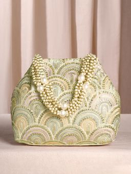 Peora - Cream Sequins Motifs Potli Bag