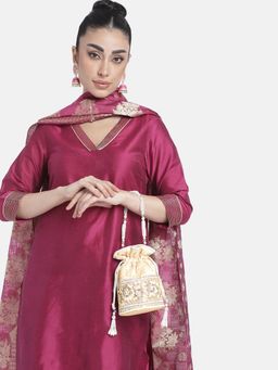 Peora - Cream Handmade Bridal Embellished Potli Bag