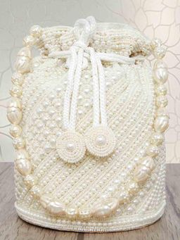 Peora - White Evening Ethnic Bride With Drawstring Potli Bags