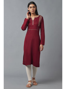 WISHFUL by W - Red Woven Winter Kurta