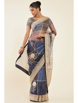 Soch - Women Grey Organza Printed Saree with Unstitched Blouse