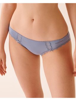 La Vie En Rose - Cotton and Lace Detail Bikini Panty - Blue