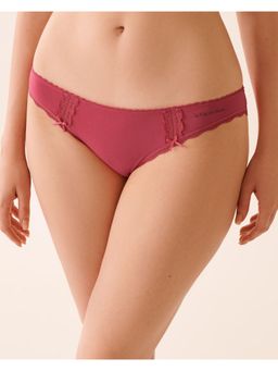 La Vie En Rose - Cotton and Lace Detail Bikini Panty - Red