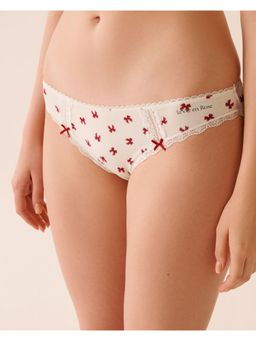 La Vie En Rose - Cotton and Lace Detail Bikini Panty - Off White