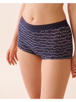 La Vie En Rose - Cotton and Logo Elastic Band High Waist Boyleg Panty - Blue