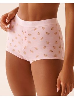 La Vie En Rose - Cotton and Logo Elastic Band High Waist Boyleg Panty - Pink