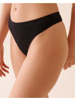 La Vie En Rose - Seamless Fabric Pointelle Thong Panty - Black