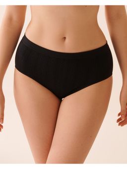 La Vie En Rose - Seamless Fabric Pointelle High Waist Bikini Panty - Black