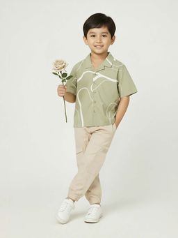 max - Boys Printed Green Oversized Shirt
