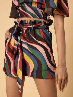 Twenty Dresses by Nykaa Fashion - Multi Color Wave Printed Shorts with Belt