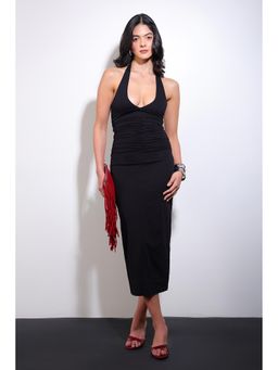 COLOR CAPITAL - Black Solid Midi Dress