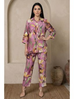 W - for Woman Light Purple Floral Printed Straight Co-Ord Set
