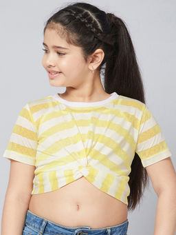 Stylo Bug - Girl's Printed Round Neck Half Sleeves Waist Length Casual Wear Top -yellow